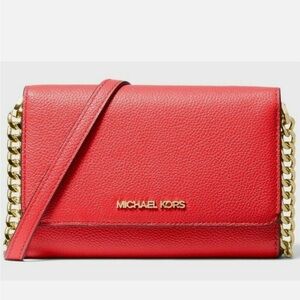 Michael Kors Coral  Pebbled Leather Smartphone Crossbody Wallet 7x5